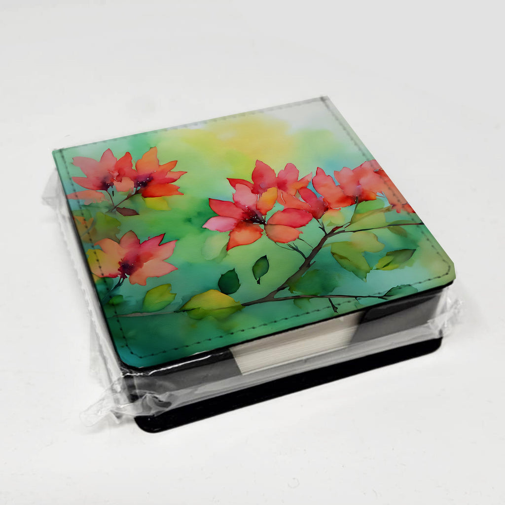 Missouri Hawthorns in Watercolor PU Leather Note Paper Holder with Artist-Designed Cover, Desk Accessory, Office Gift