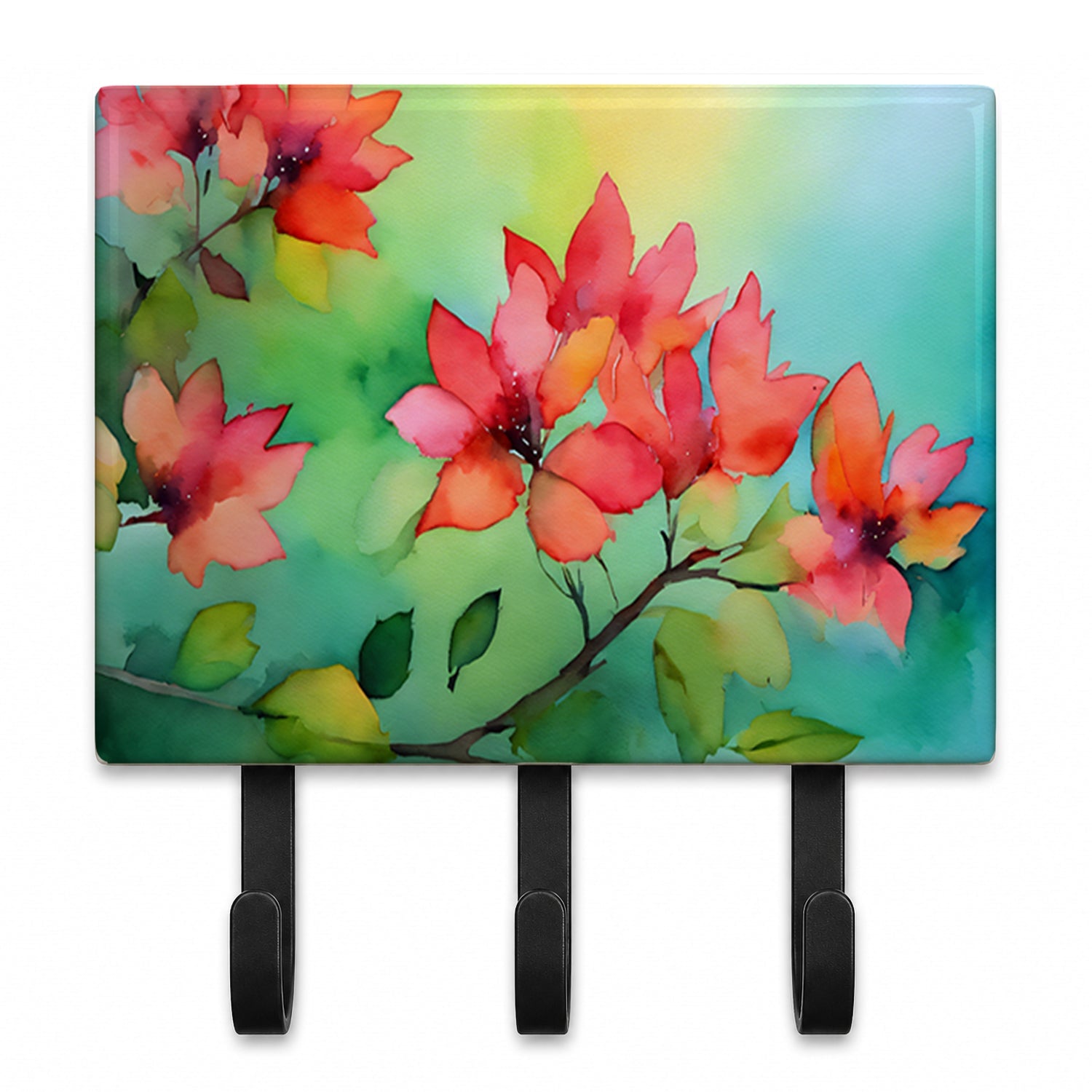 Missouri Hawthorns in Watercolor Leash or Key Holder Wall Hooks, Coat Rack Wall Mount, for Hanging Keys, Towels, Aprons, Leashes