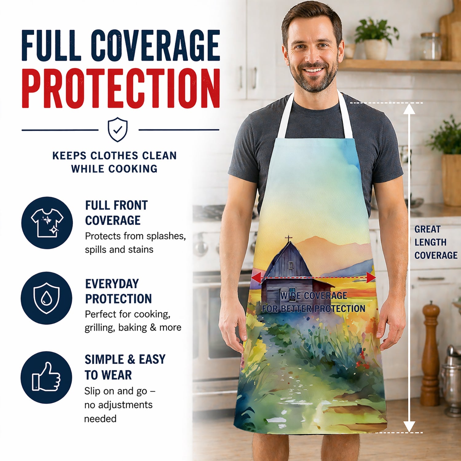 Montana Bitterroot in Watercolor Apron Cooking Kitchen Server Baking Crafts Gardening for Adult Women Men, Unisex, Large, Multicolor