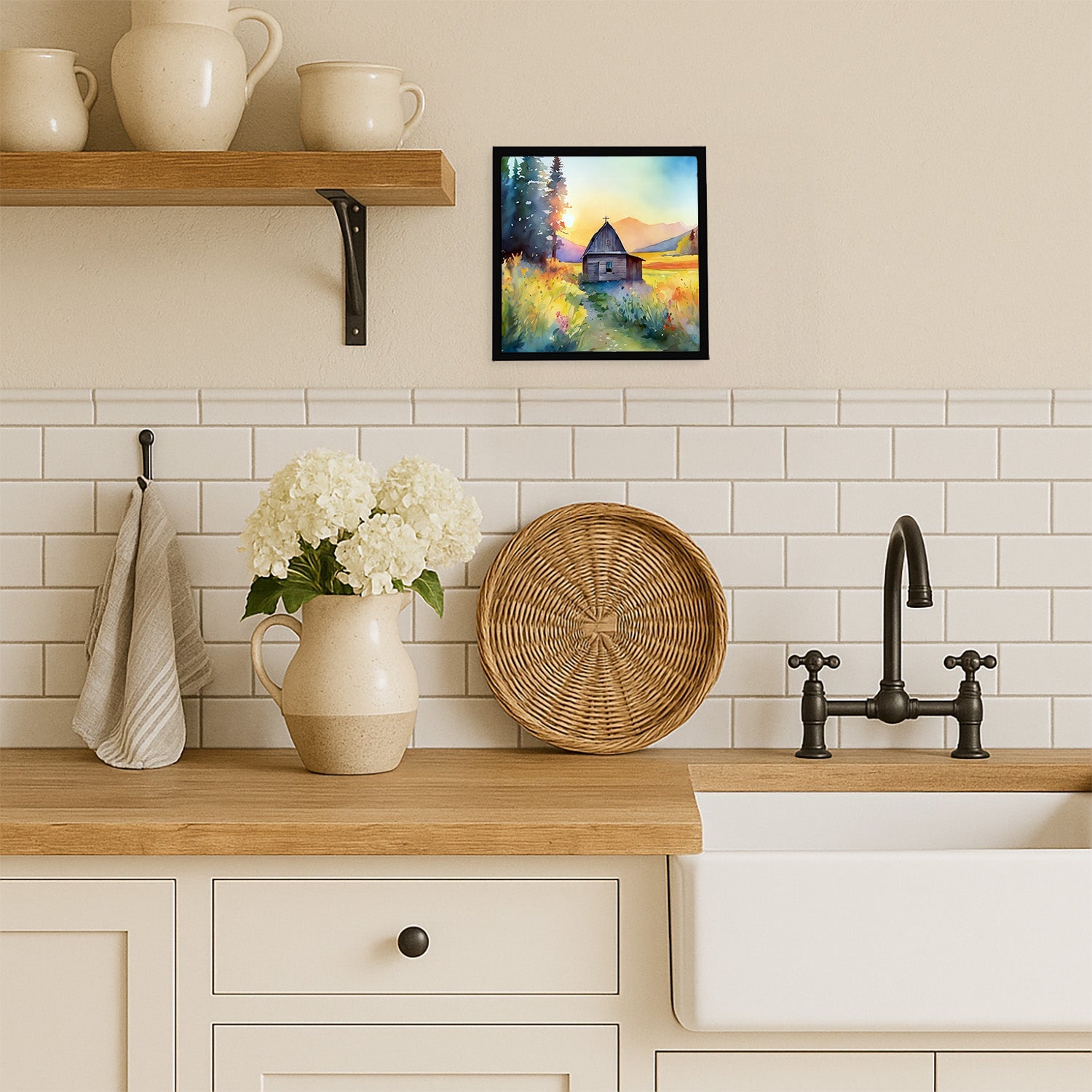 Montana Bitterroot in Watercolor Framed Metal Print Bathroom, Kitchen, Office, Home Decor Wall Art Ready to Hang, Square, 8X8