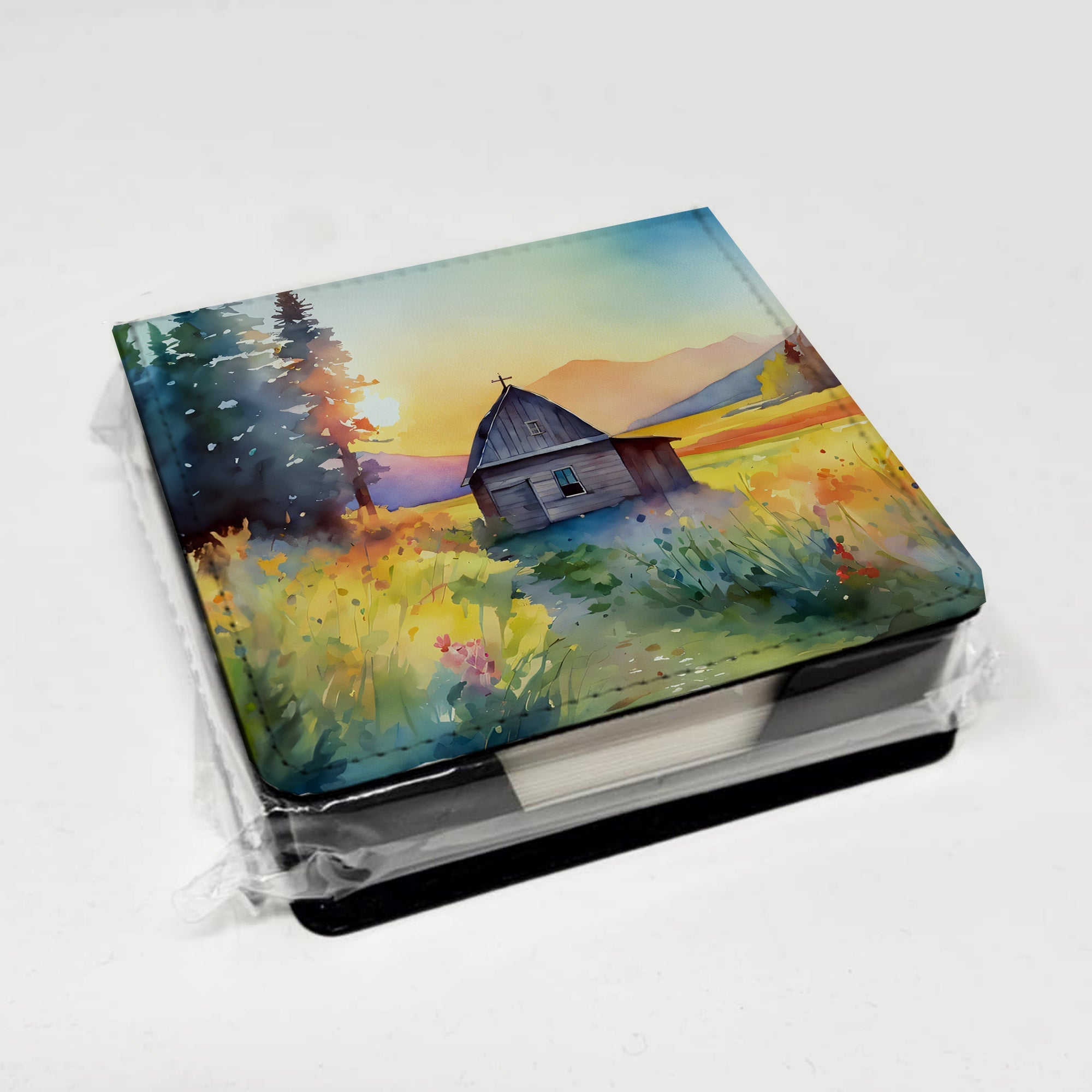 Montana Bitterroot in Watercolor PU Leather Note Paper Holder with Artist-Designed Cover, Desk Accessory, Office Gift