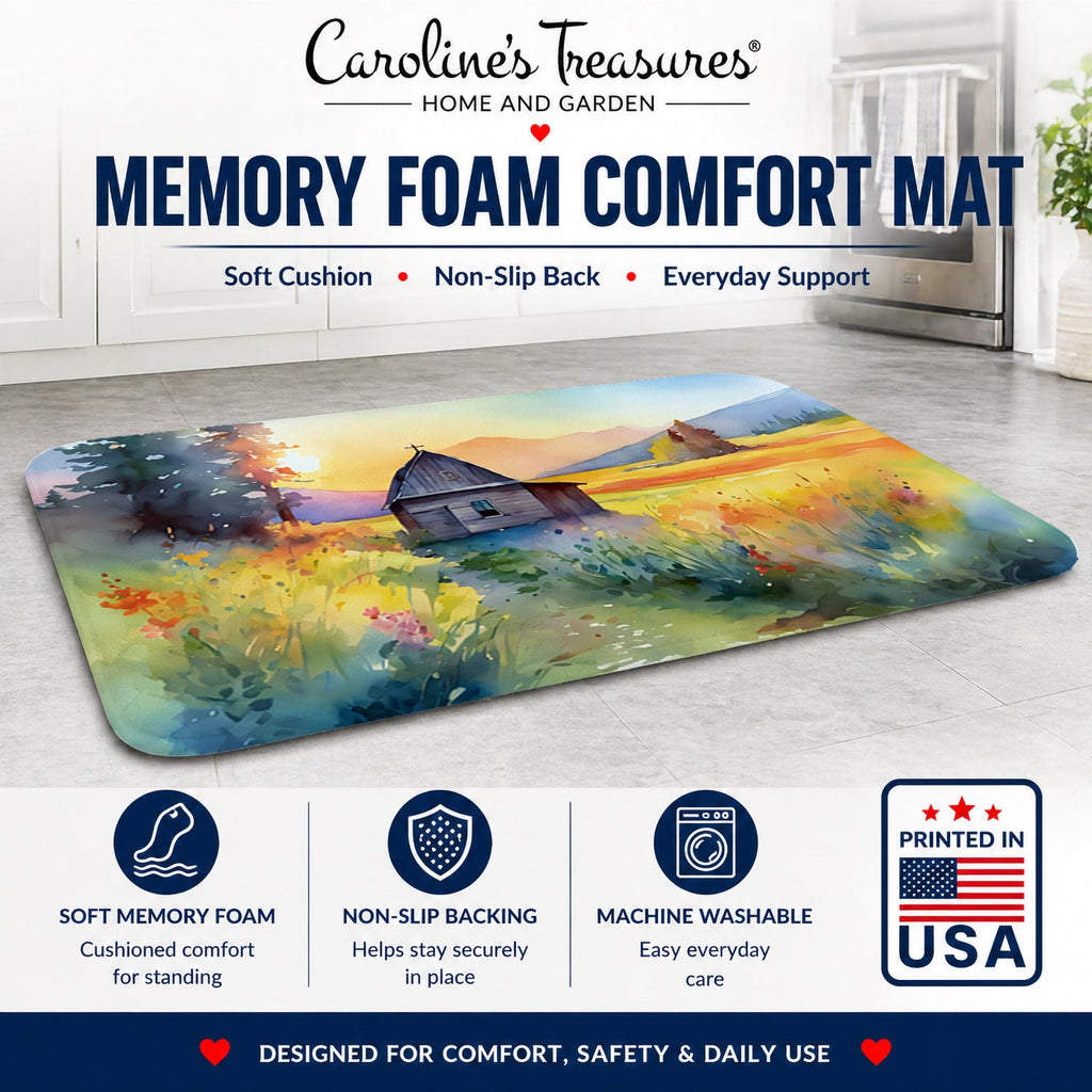 Montana Bitterroot in Watercolor Memory Foam Kitchen Mat Machine Washable Anti-Fatigue Cushion Comfort Bath or Kitchen Rug
