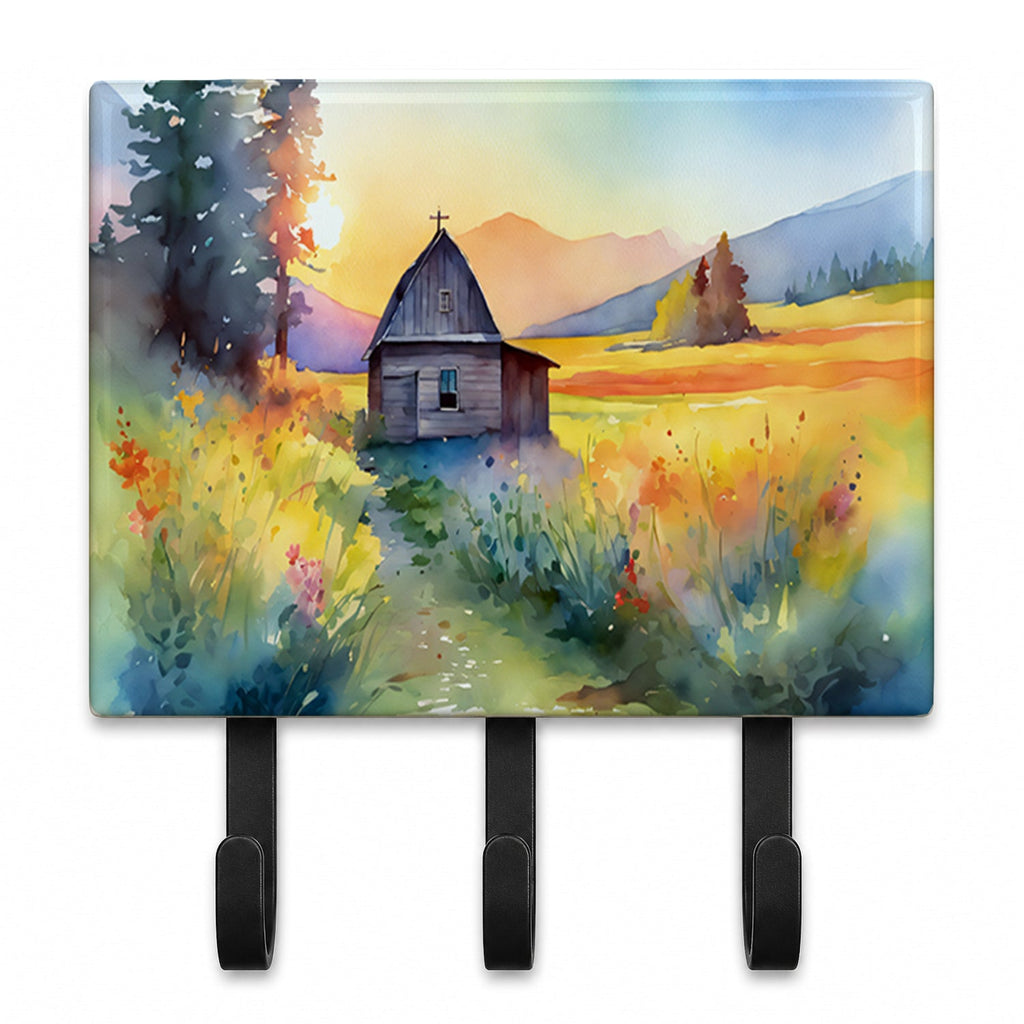 Montana Bitterroot in Watercolor Leash or Key Holder Wall Hooks, Coat Rack Wall Mount, for Hanging Keys, Towels, Aprons, Leashes