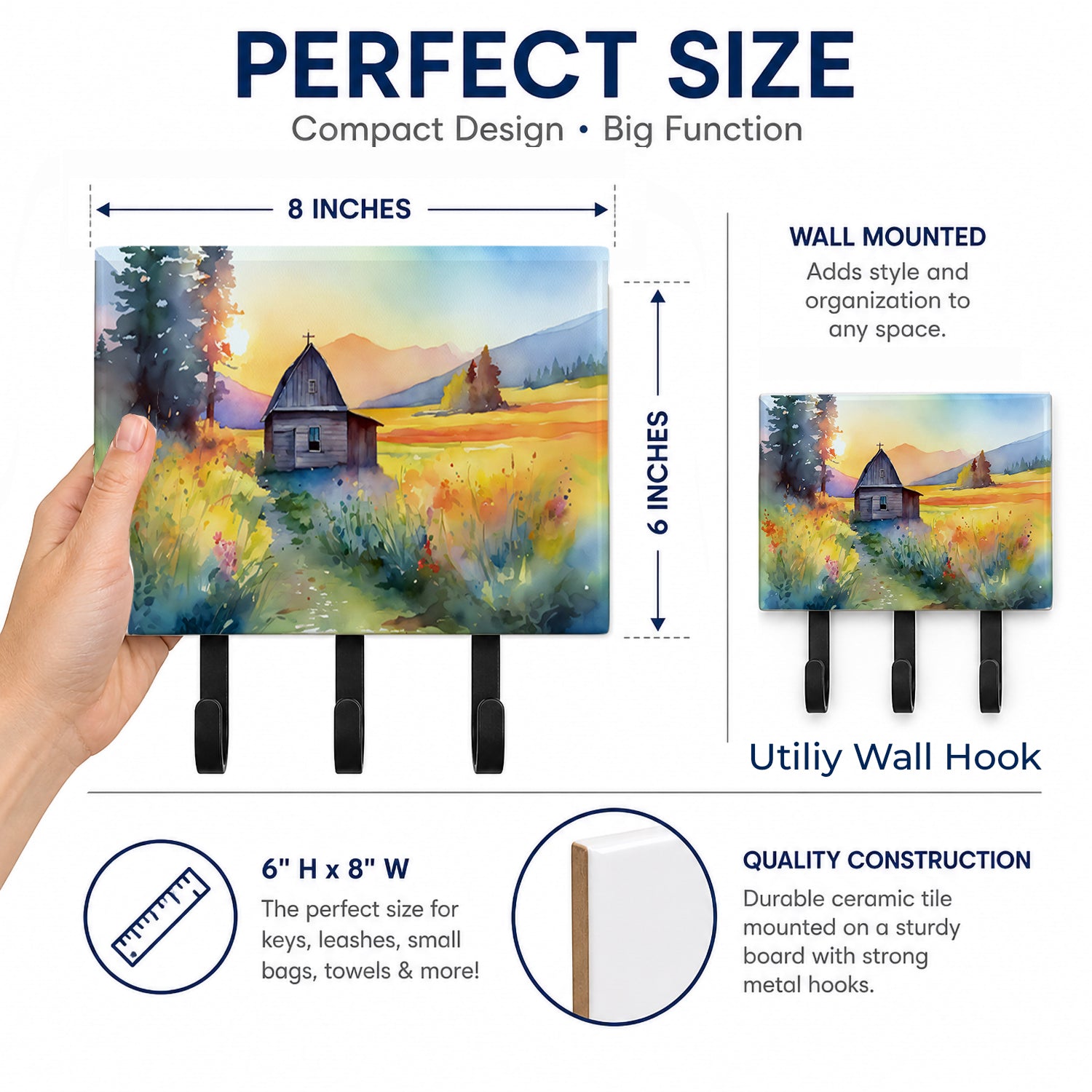 Montana Bitterroot in Watercolor Leash or Key Holder Wall Hooks, Coat Rack Wall Mount, for Hanging Keys, Towels, Aprons, Leashes