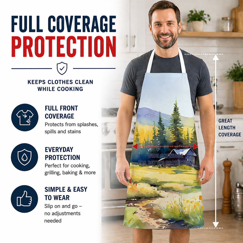 Montana Bitterroot in Watercolor Apron Cooking Kitchen Server Baking Crafts Gardening for Adult Women Men, Unisex, Large, Multicolor