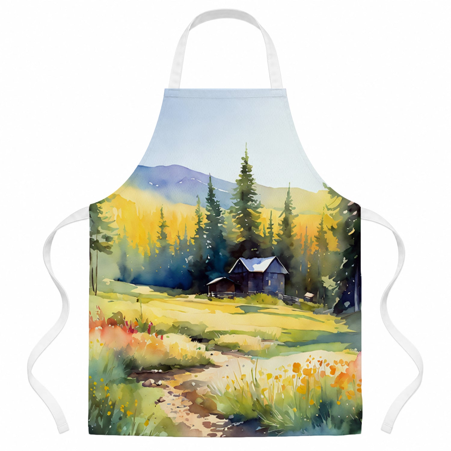 Montana Bitterroot in Watercolor Apron Cooking Kitchen Server Baking Crafts Gardening for Adult Women Men, Unisex, Large, Multicolor