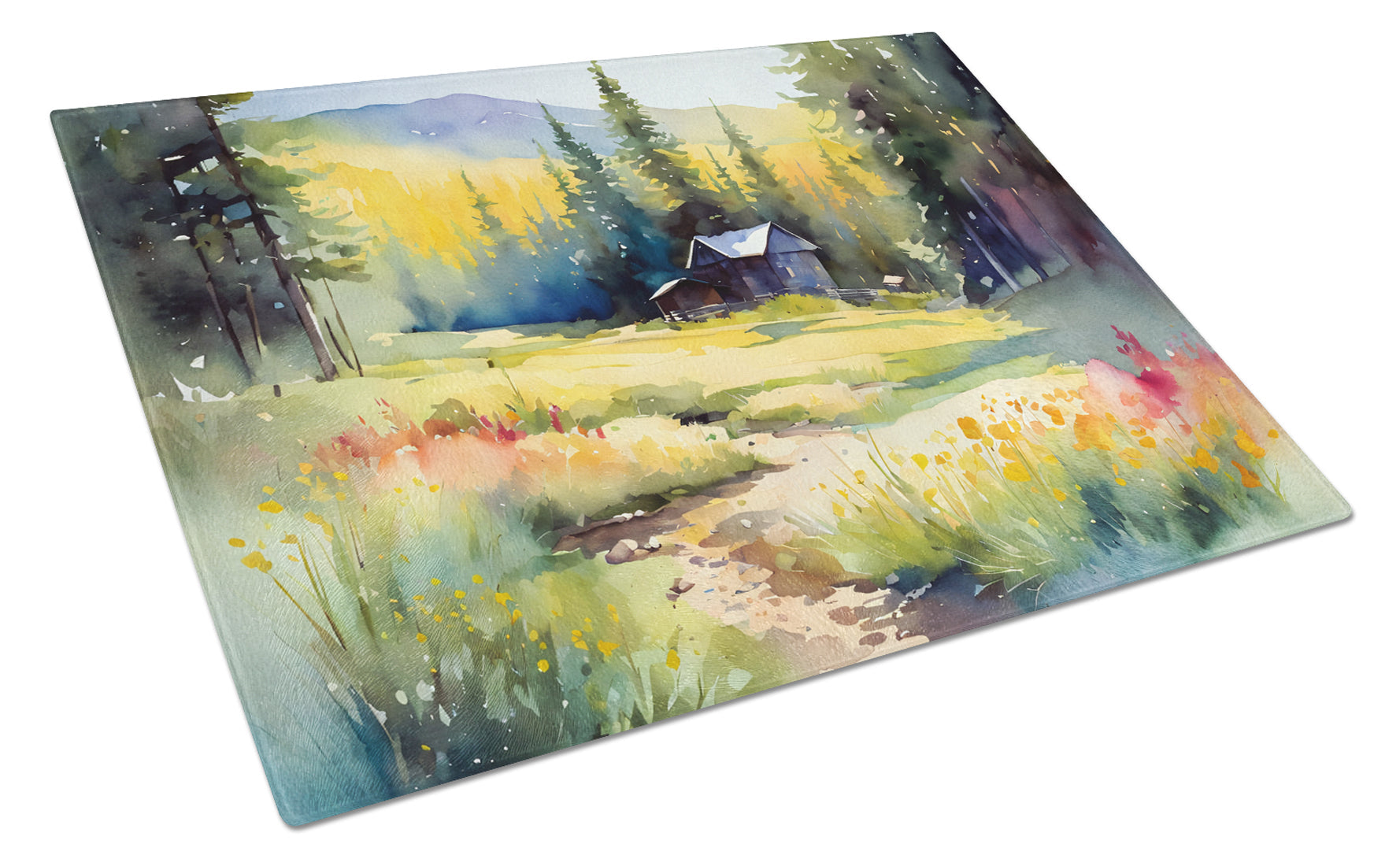 Montana Bitterroot in Watercolor Cutting Board Tempered Glass Kitchen Cutting Surface, Heat Resistant Chopping, Non-Slip Feet, Food Prep & Serving