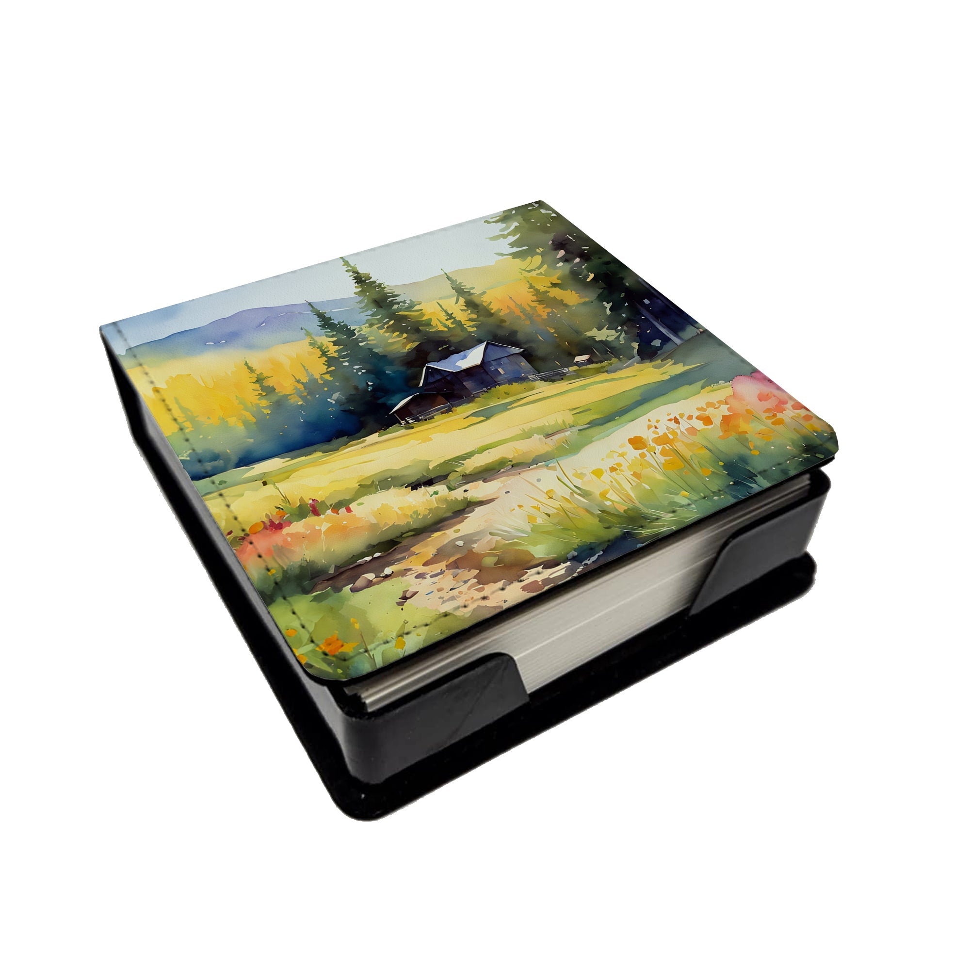 Montana Bitterroot in Watercolor PU Leather Note Paper Holder with Artist-Designed Cover, Desk Accessory, Office Gift