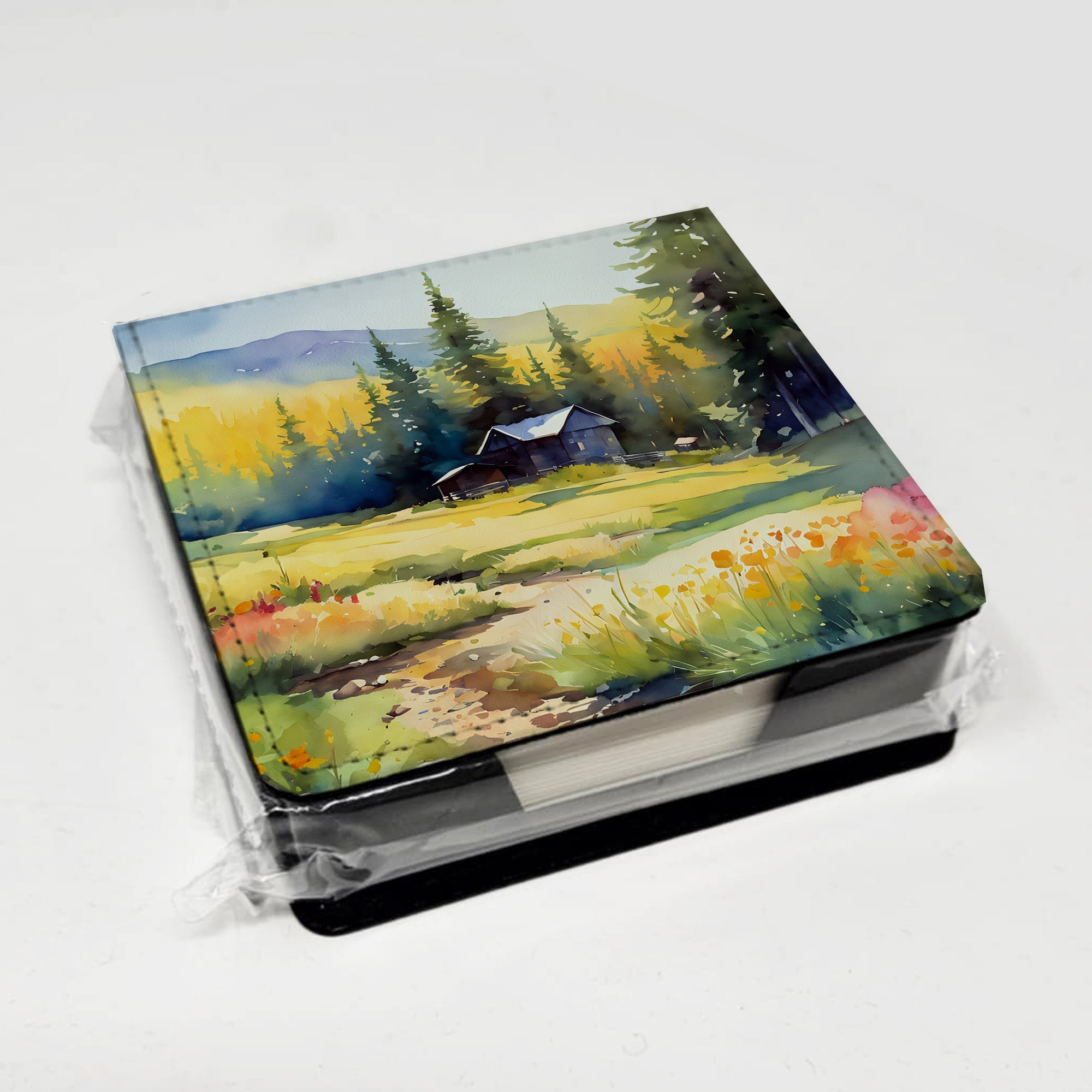 Montana Bitterroot in Watercolor PU Leather Note Paper Holder with Artist-Designed Cover, Desk Accessory, Office Gift