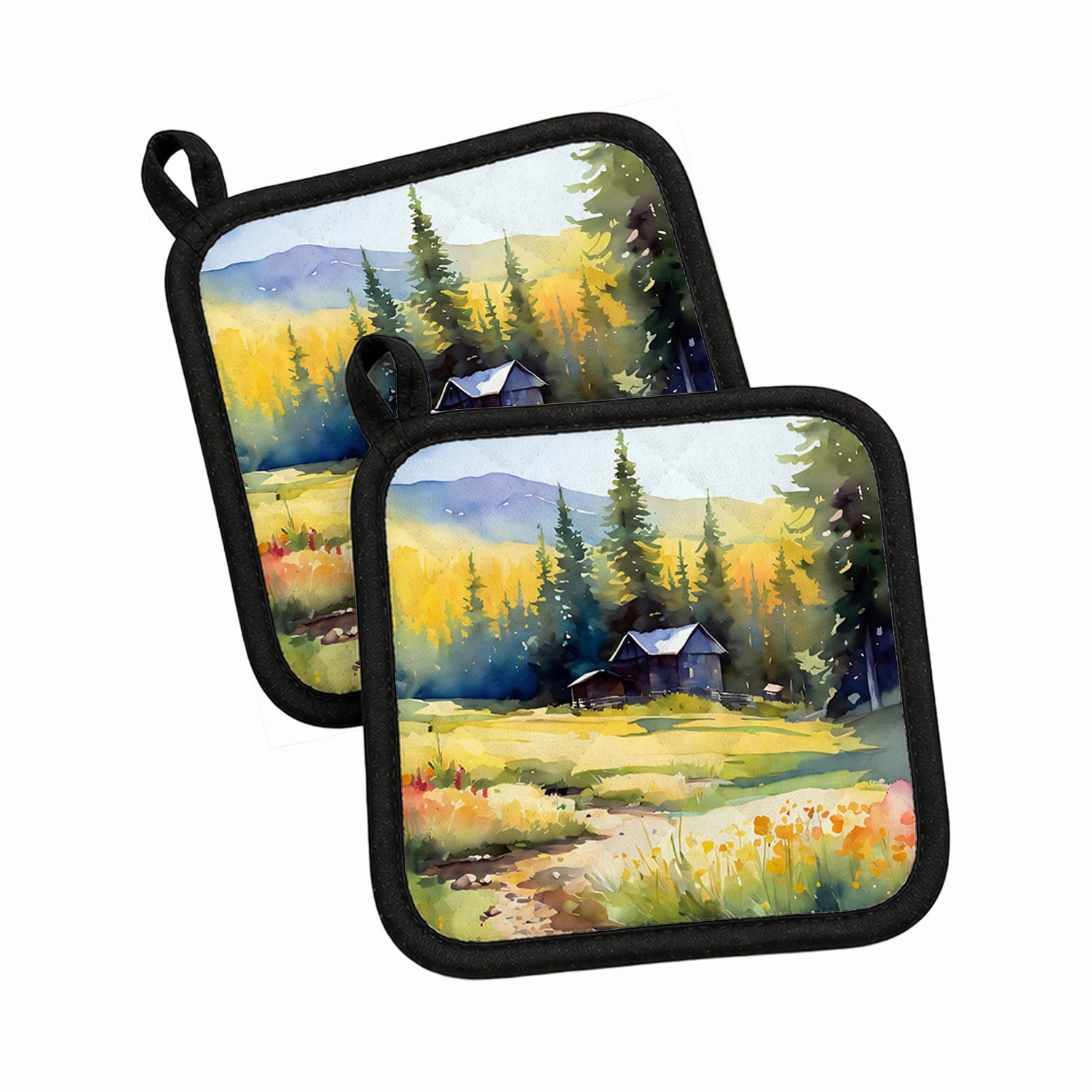 Montana Bitterroot in Watercolor Pot Holder Set of 2 Heat Resistant Quilted Hot Pads 7.5 x 7.5 Inch, Insulated Kitchen Trivets for Cooking & Baking