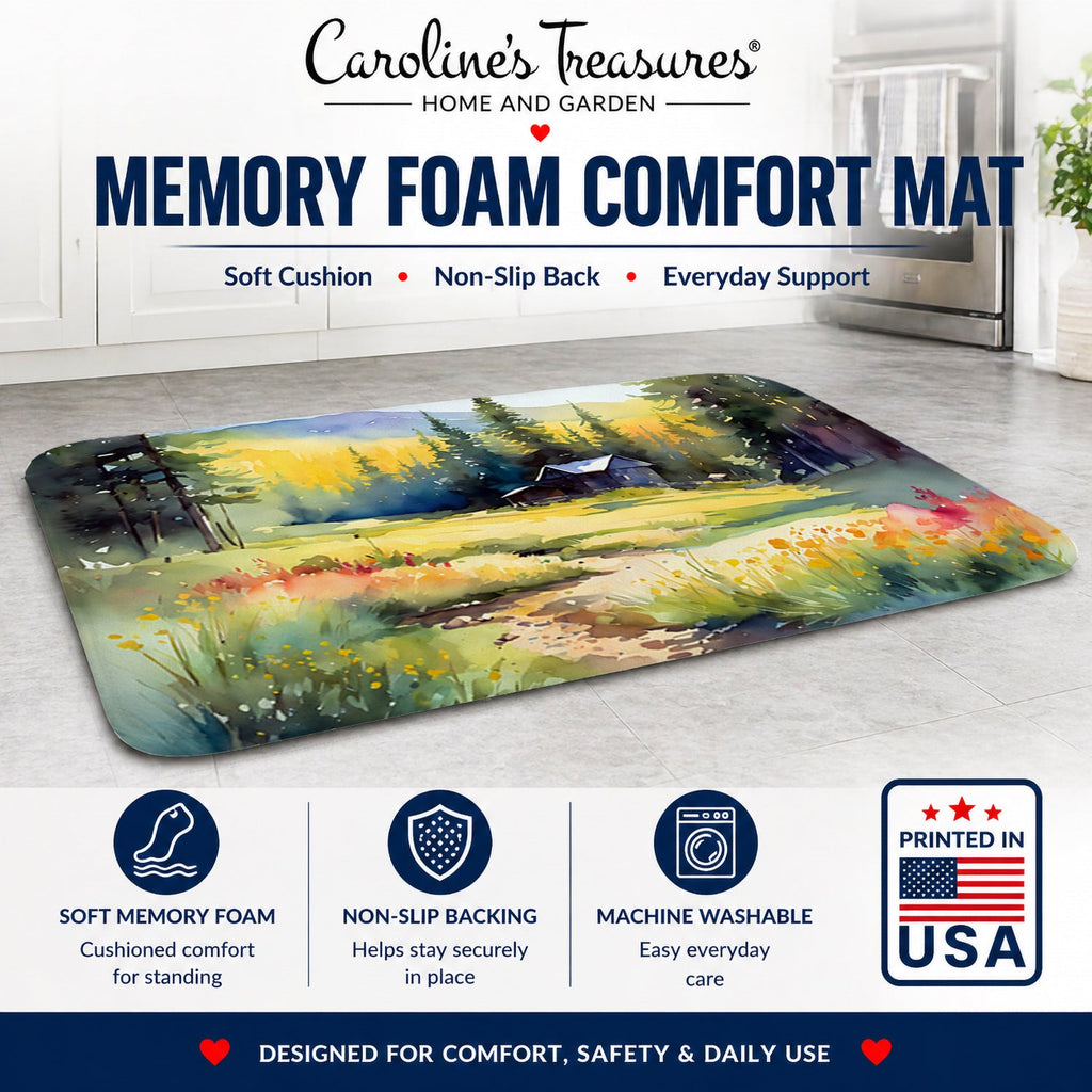 Montana Bitterroot in Watercolor Memory Foam Kitchen Mat Machine Washable Anti-Fatigue Cushion Comfort Bath or Kitchen Rug