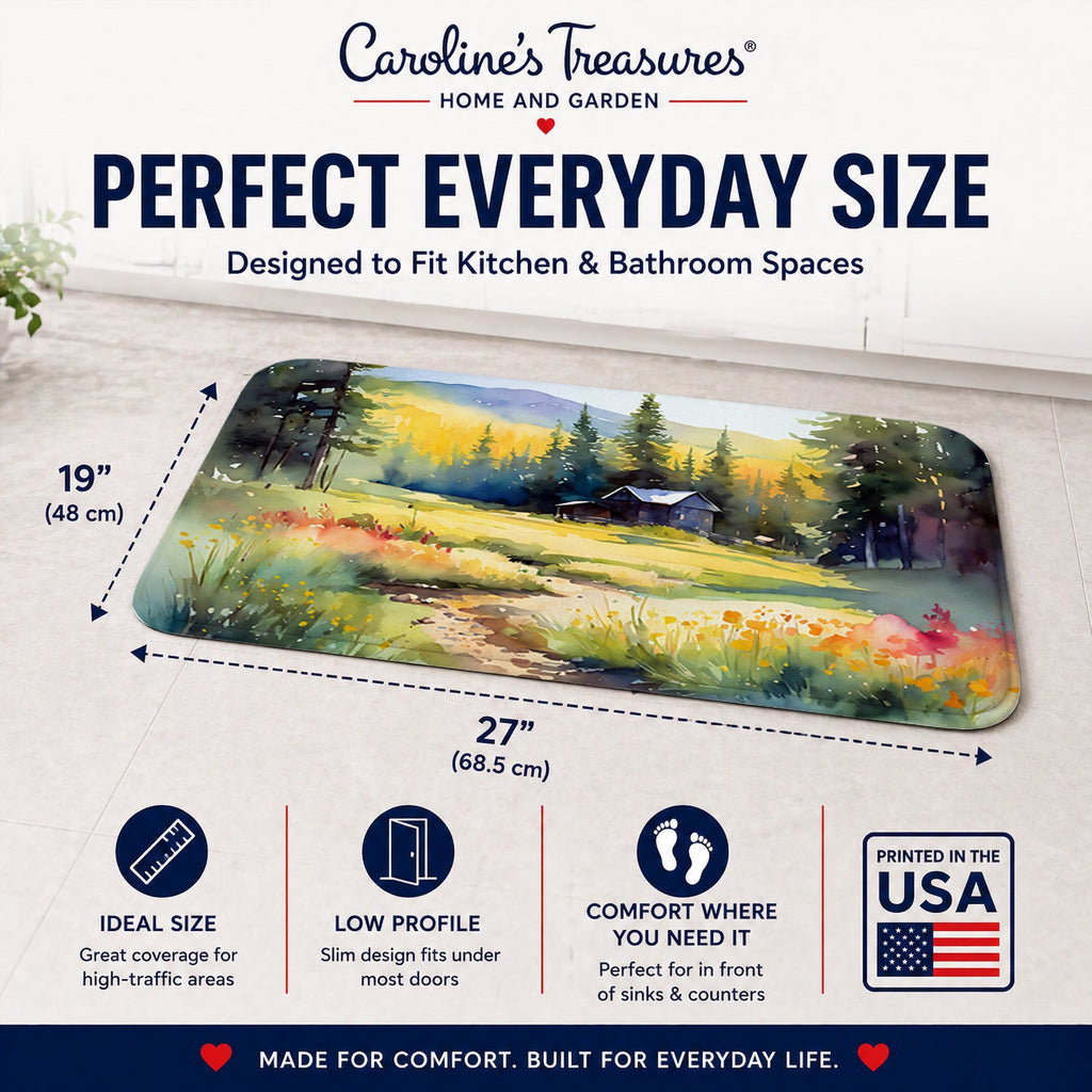 Montana Bitterroot in Watercolor Memory Foam Kitchen Mat Machine Washable Anti-Fatigue Cushion Comfort Bath or Kitchen Rug