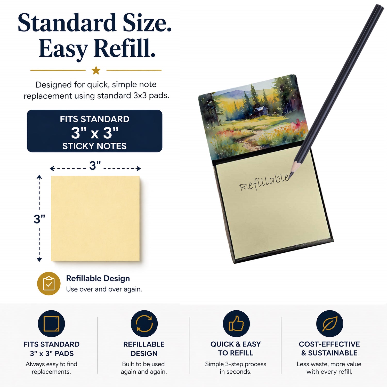 Montana Bitterroot in Watercolor Watercolor Sticky Note Holder Refillable Dispenser Desk Accessory 3x3 Pad Gift