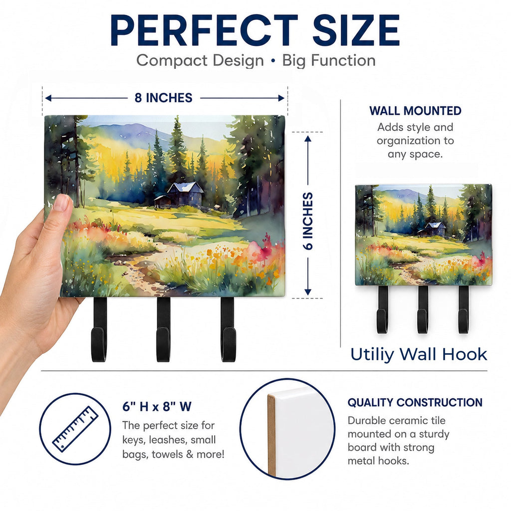Montana Bitterroot in Watercolor Leash or Key Holder Wall Hooks, Coat Rack Wall Mount, for Hanging Keys, Towels, Aprons, Leashes