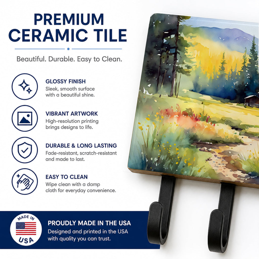 Montana Bitterroot in Watercolor Leash or Key Holder Wall Hooks, Coat Rack Wall Mount, for Hanging Keys, Towels, Aprons, Leashes