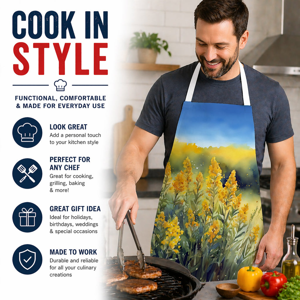Nebraska Goldenrod in Watercolor Apron Cooking Kitchen Server Baking Crafts Gardening for Adult Women Men, Unisex, Large, Multicolor