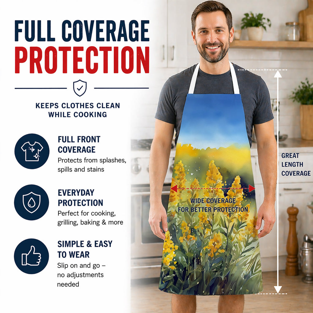 Nebraska Goldenrod in Watercolor Apron Cooking Kitchen Server Baking Crafts Gardening for Adult Women Men, Unisex, Large, Multicolor