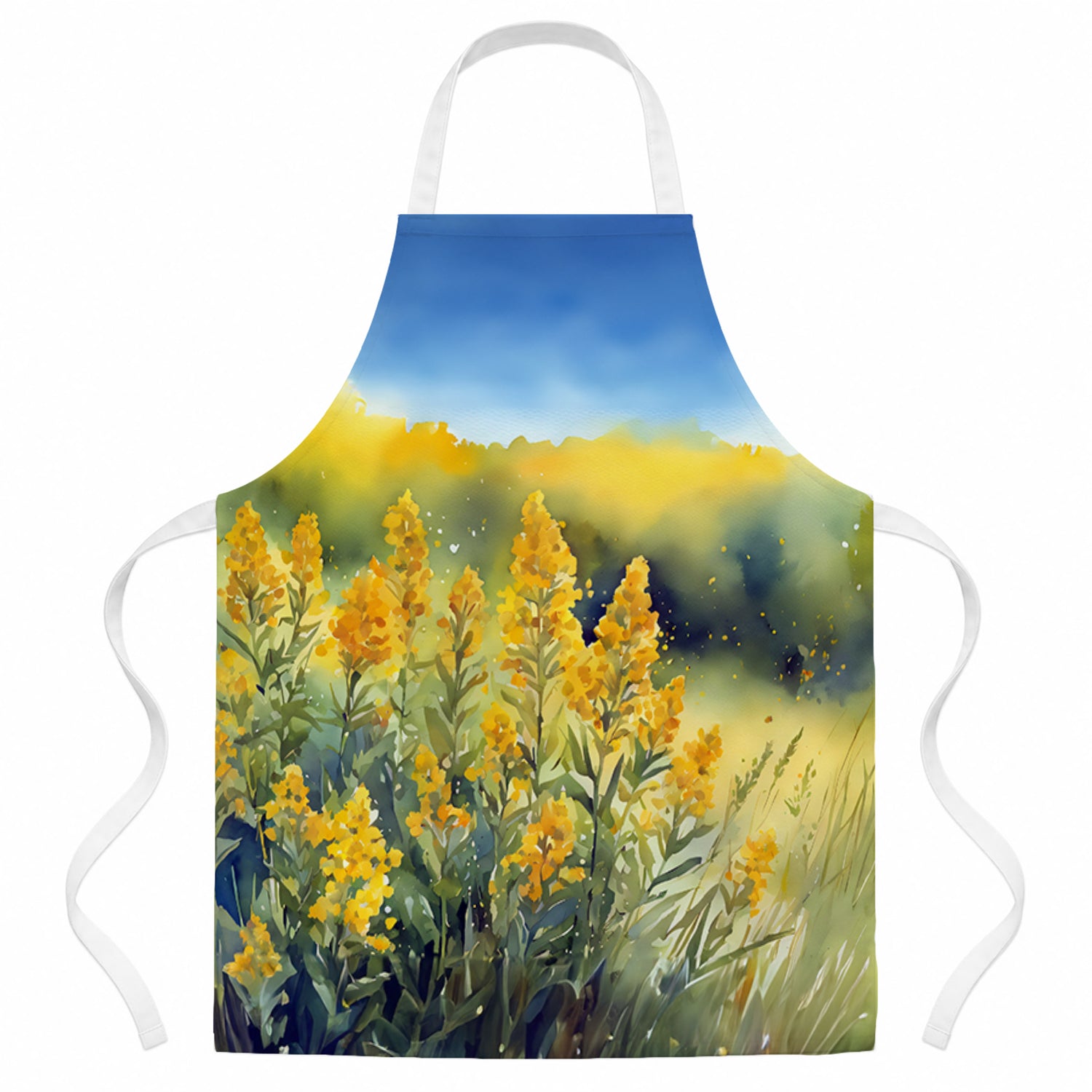 Nebraska Goldenrod in Watercolor Apron Cooking Kitchen Server Baking Crafts Gardening for Adult Women Men, Unisex, Large, Multicolor