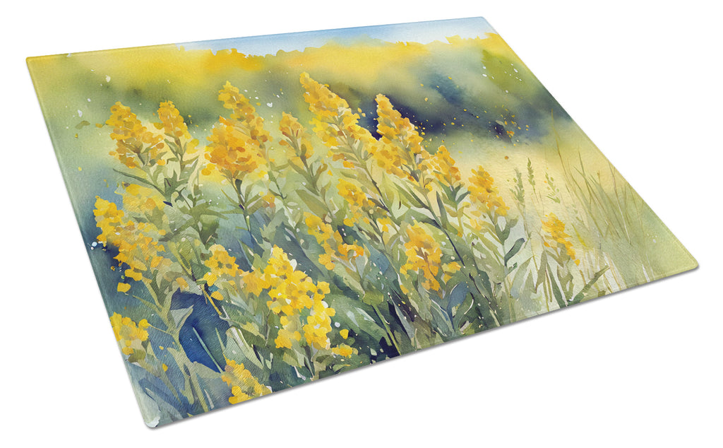Nebraska Goldenrod in Watercolor Cutting Board Tempered Glass Kitchen Cutting Surface, Heat Resistant Chopping, Non-Slip Feet, Food Prep & Serving