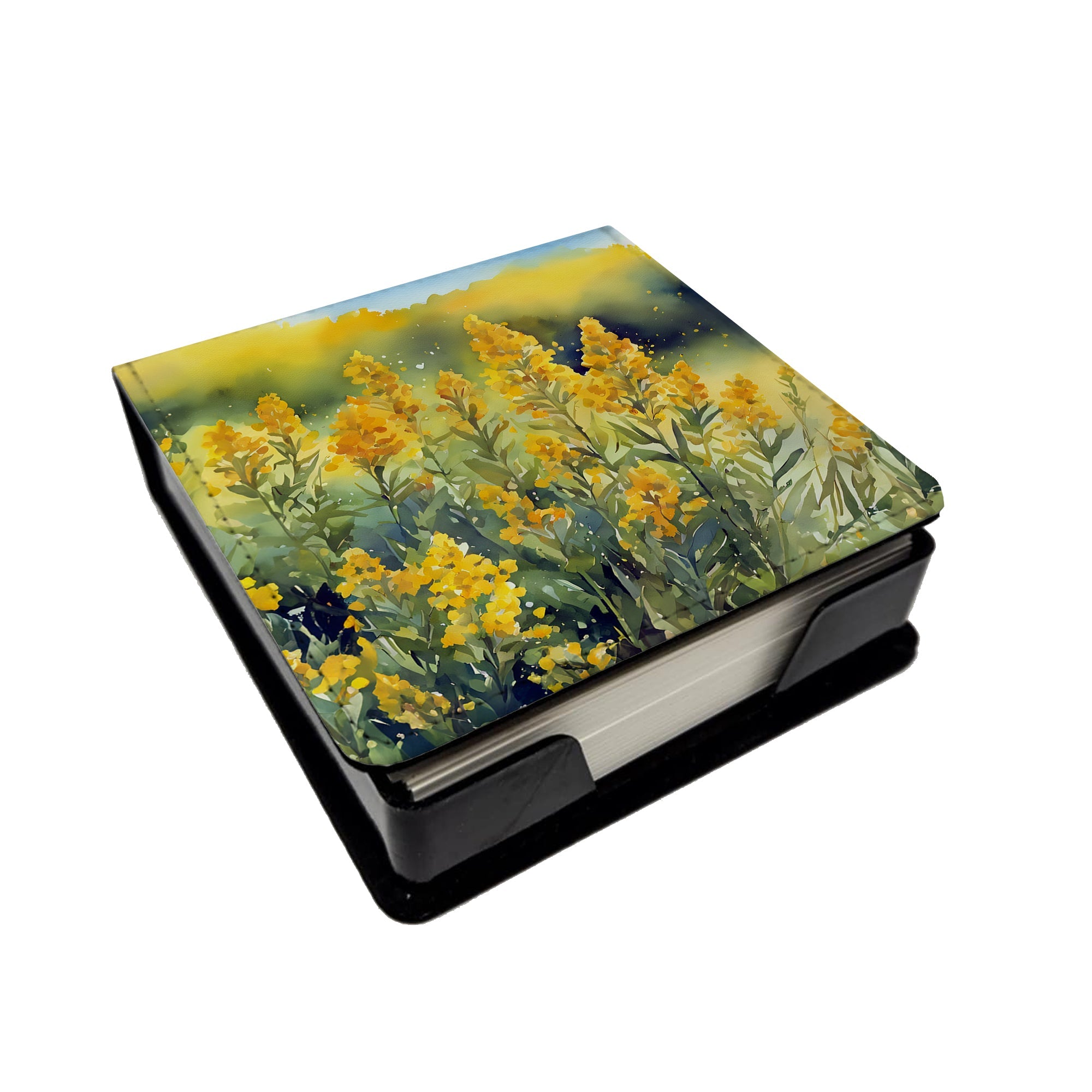 Nebraska Goldenrod in Watercolor PU Leather Note Paper Holder with Artist-Designed Cover, Desk Accessory, Office Gift