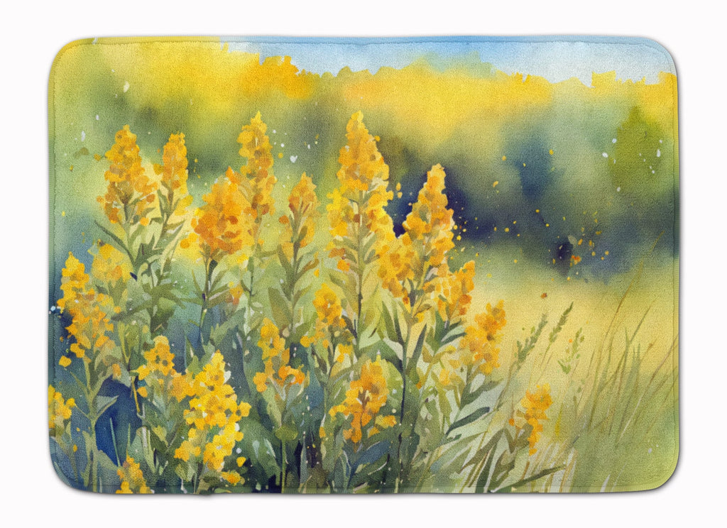 Nebraska Goldenrod in Watercolor Memory Foam Kitchen Mat Machine Washable Anti-Fatigue Cushion Comfort Bath or Kitchen Rug