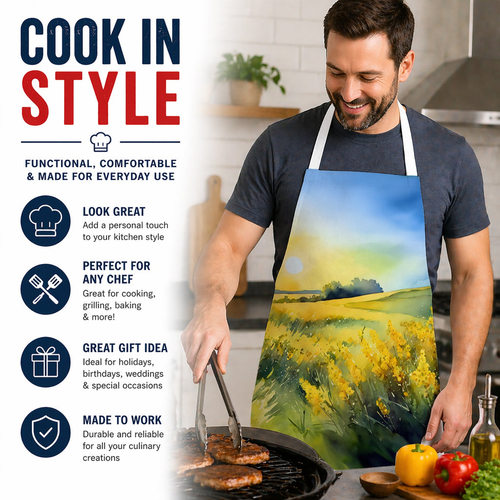 Nebraska Goldenrod in Watercolor Apron Cooking Kitchen Server Baking Crafts Gardening for Adult Women Men, Unisex, Large, Multicolor