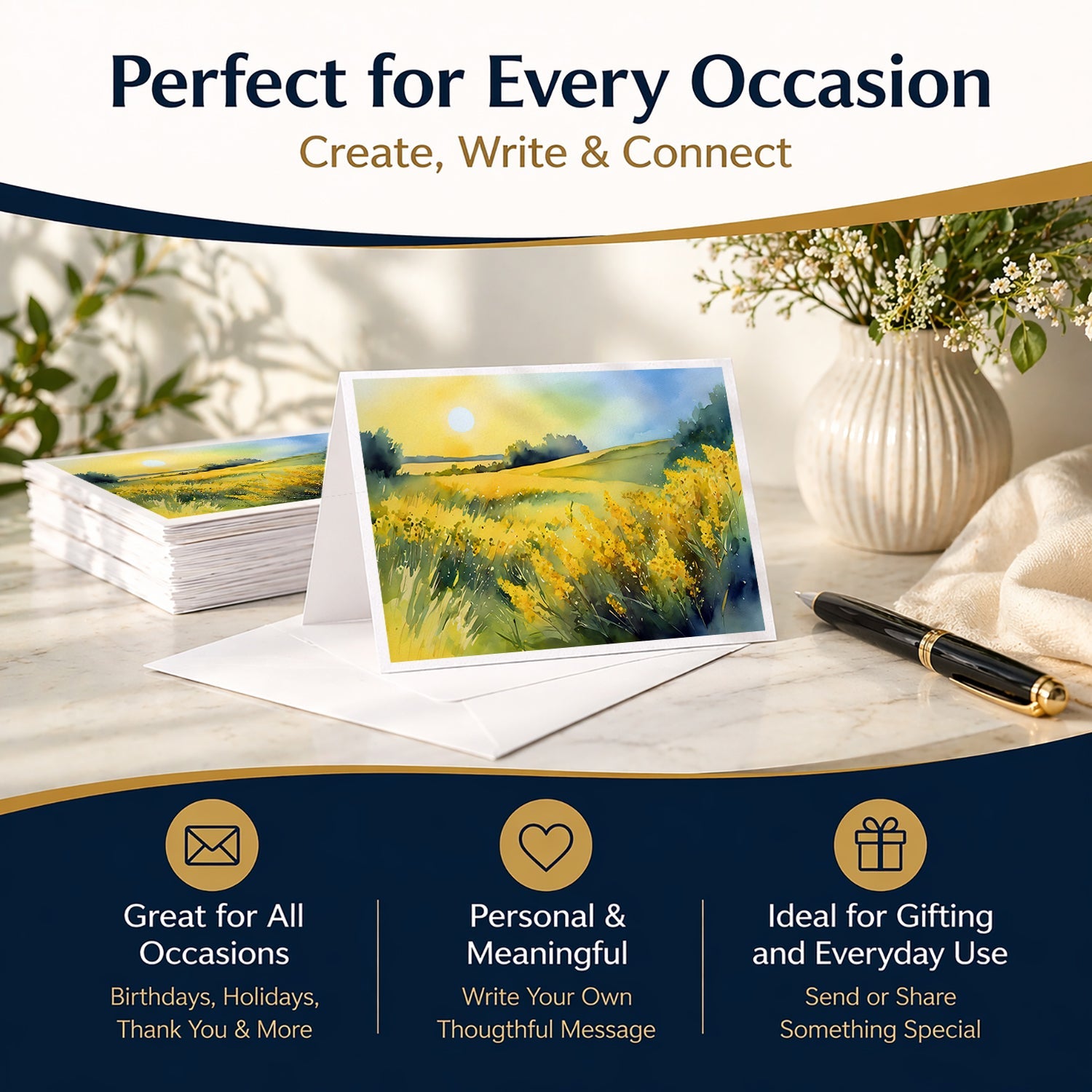Nebraska Goldenrod in Watercolor Greeting Cards Pack of 8 Blank Cards with Envelopes Whimsical A7 Size 5x7