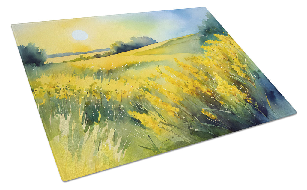 Nebraska Goldenrod in Watercolor Cutting Board Tempered Glass Kitchen Cutting Surface, Heat Resistant Chopping, Non-Slip Feet, Food Prep & Serving