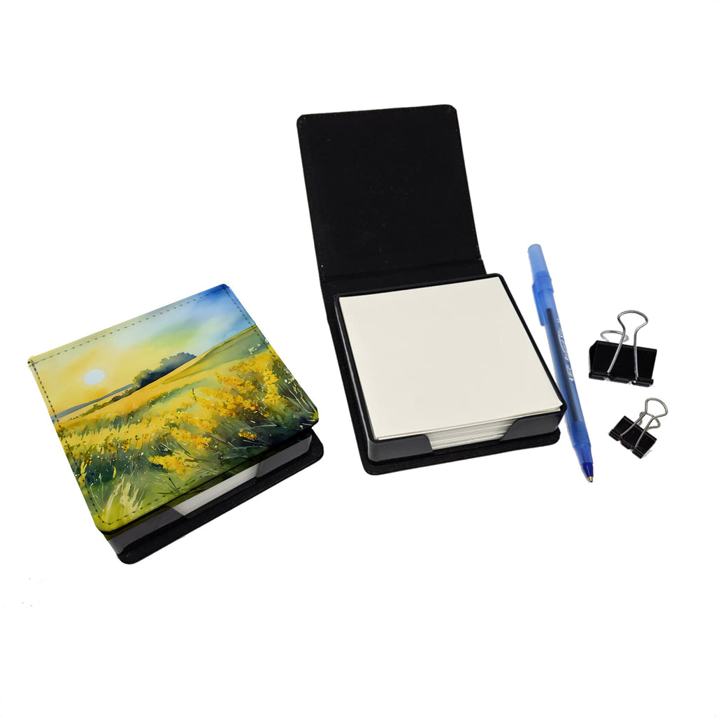 Nebraska Goldenrod in Watercolor PU Leather Note Paper Holder with Artist-Designed Cover, Desk Accessory, Office Gift