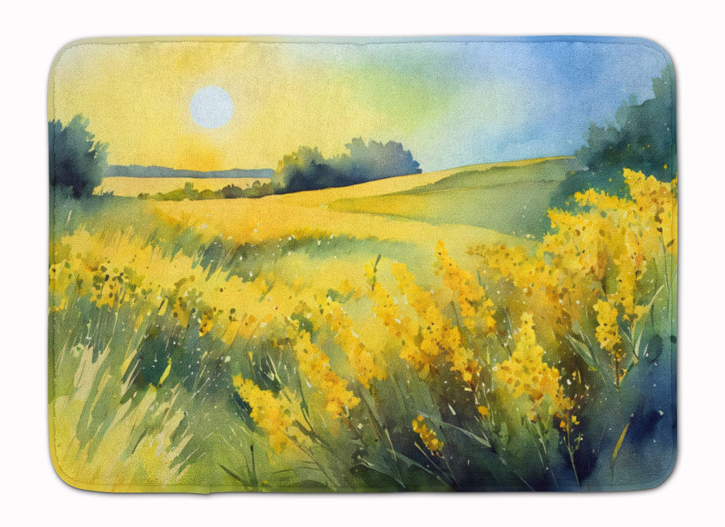 Nebraska Goldenrod in Watercolor Memory Foam Kitchen Mat Machine Washable Anti-Fatigue Cushion Comfort Bath or Kitchen Rug