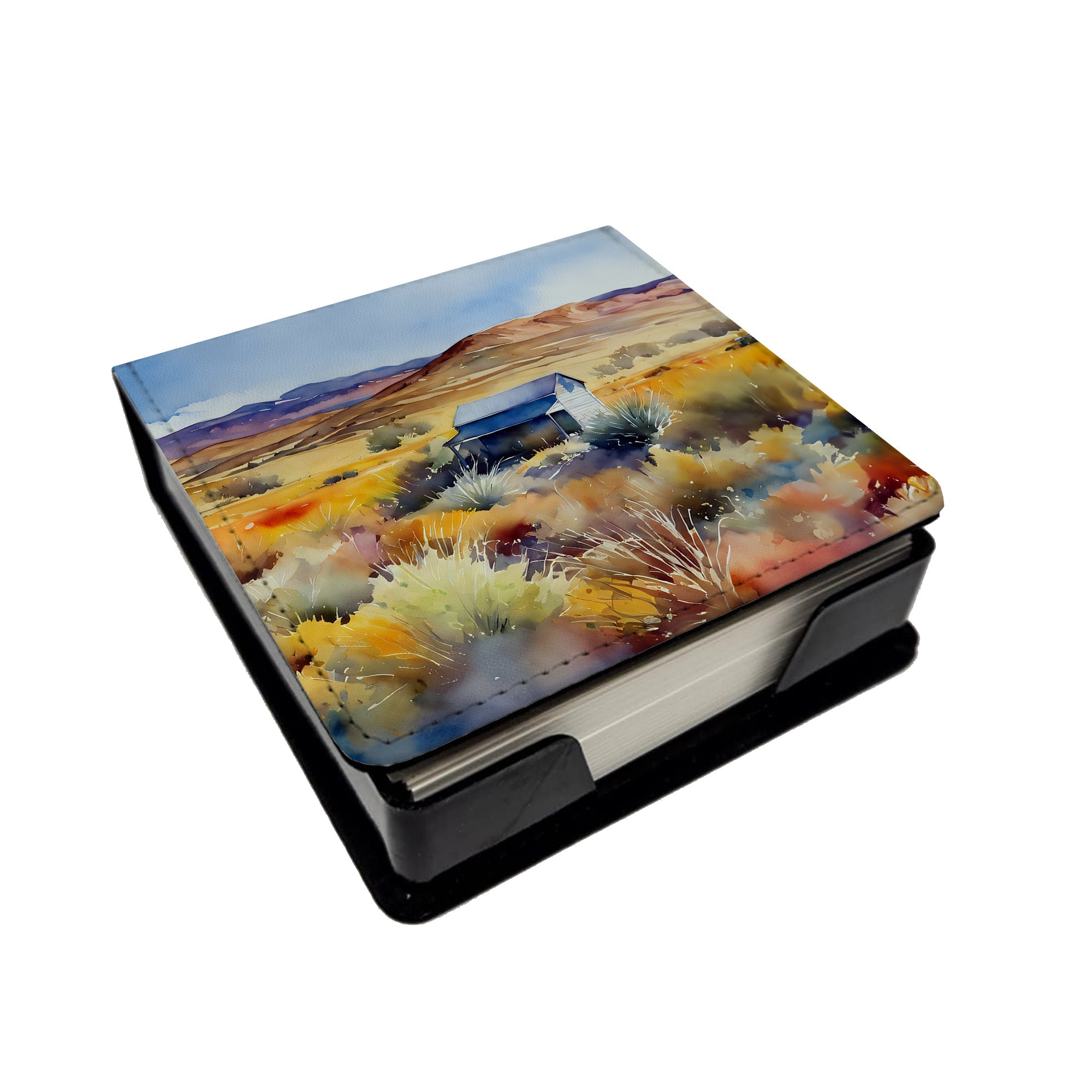 Nevada Sagebrush in Watercolor PU Leather Note Paper Holder with Artist-Designed Cover, Desk Accessory, Office Gift