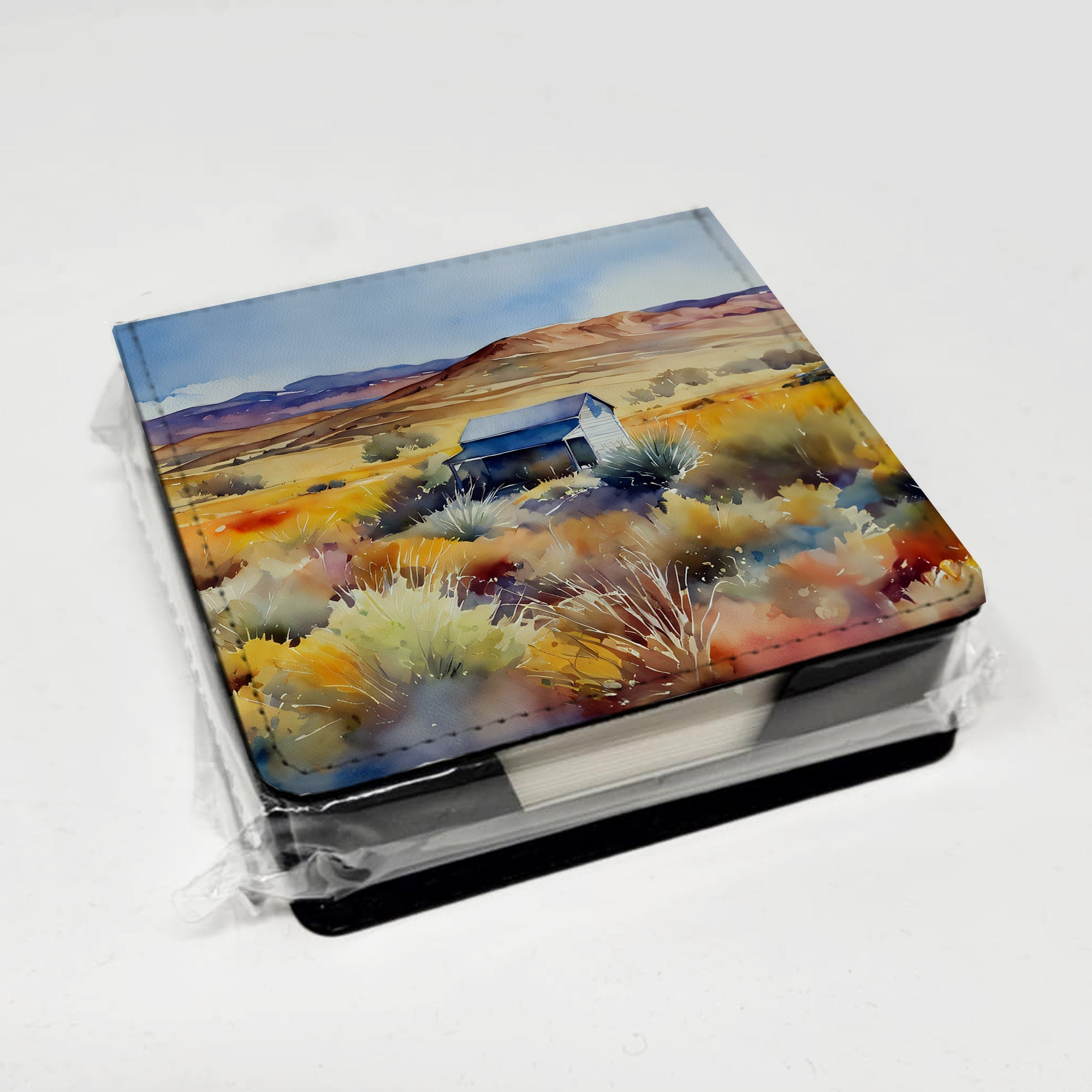 Nevada Sagebrush in Watercolor PU Leather Note Paper Holder with Artist-Designed Cover, Desk Accessory, Office Gift
