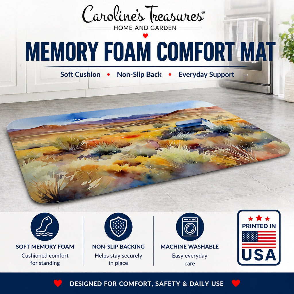 Nevada Sagebrush in Watercolor Memory Foam Kitchen Mat Machine Washable Anti-Fatigue Cushion Comfort Bath or Kitchen Rug