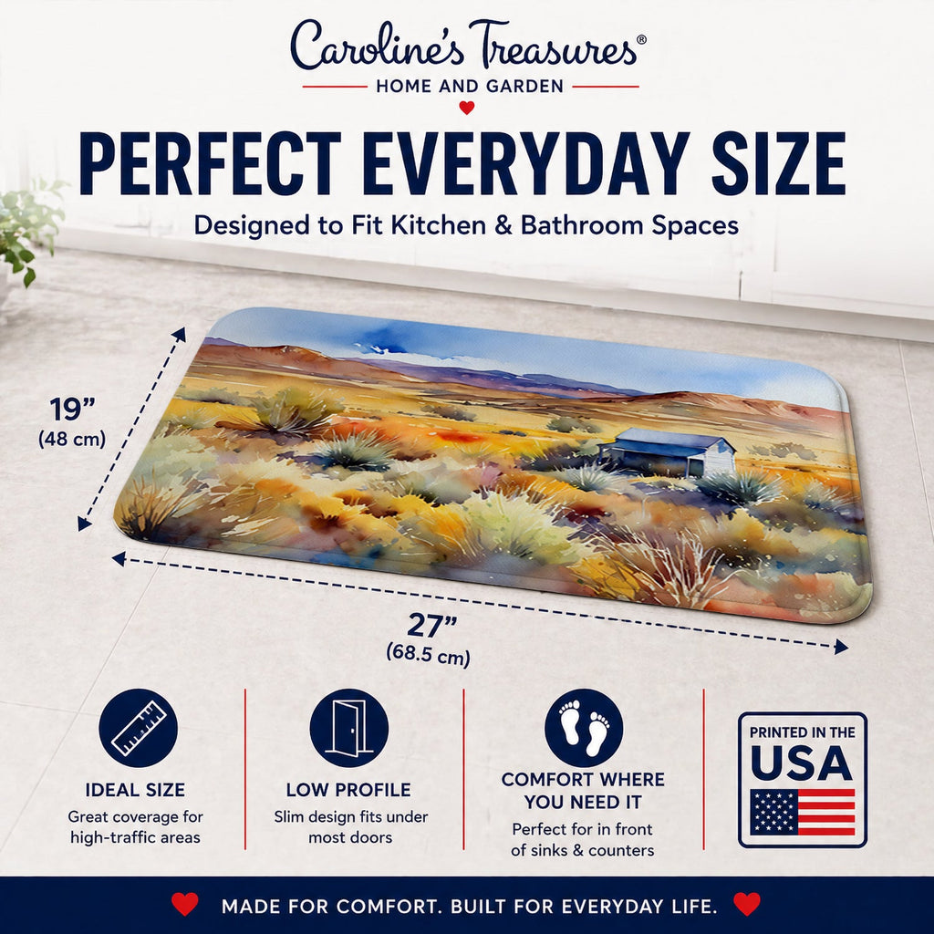 Nevada Sagebrush in Watercolor Memory Foam Kitchen Mat Machine Washable Anti-Fatigue Cushion Comfort Bath or Kitchen Rug