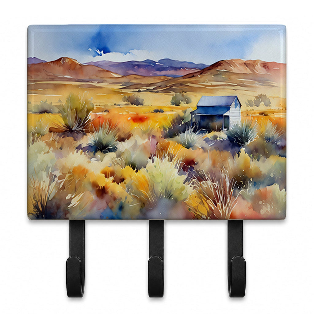 Nevada Sagebrush in Watercolor Leash or Key Holder Wall Hooks, Coat Rack Wall Mount, for Hanging Keys, Towels, Aprons, Leashes