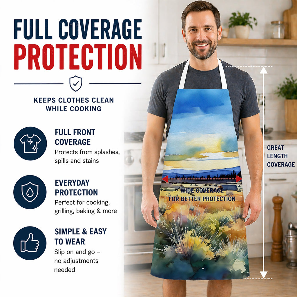 Nevada Sagebrush in Watercolor Apron Cooking Kitchen Server Baking Crafts Gardening for Adult Women Men, Unisex, Large, Multicolor
