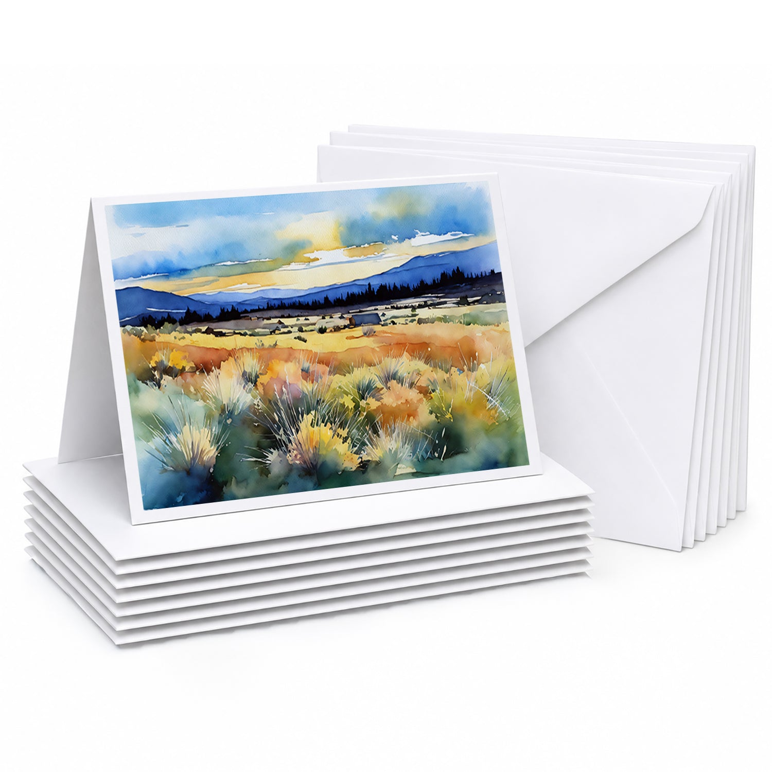 Nevada Sagebrush in Watercolor Greeting Cards Pack of 8 Blank Cards with Envelopes Whimsical A7 Size 5x7