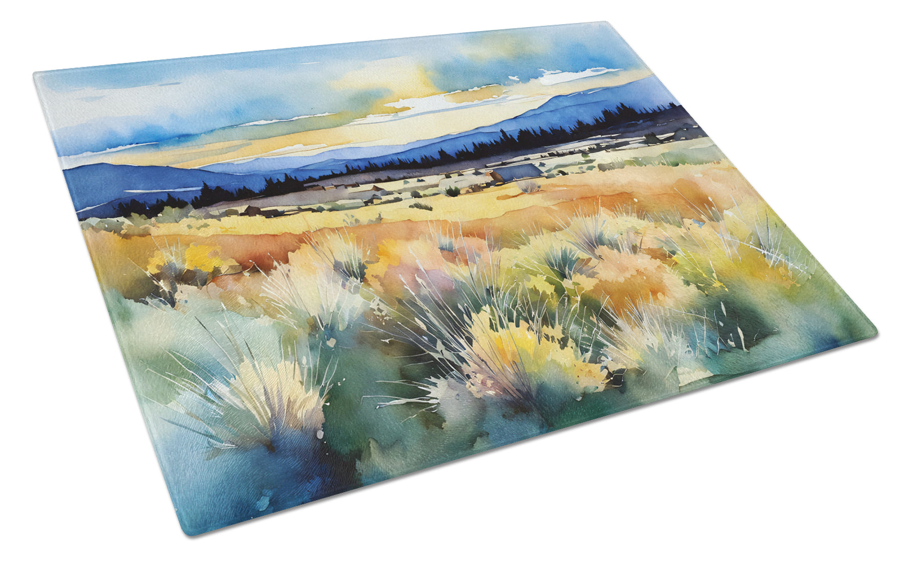 Nevada Sagebrush in Watercolor Cutting Board Tempered Glass Kitchen Cutting Surface, Heat Resistant Chopping, Non-Slip Feet, Food Prep & Serving