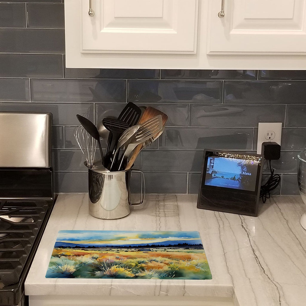 Nevada Sagebrush in Watercolor Cutting Board Tempered Glass Kitchen Cutting Surface, Heat Resistant Chopping, Non-Slip Feet, Food Prep & Serving