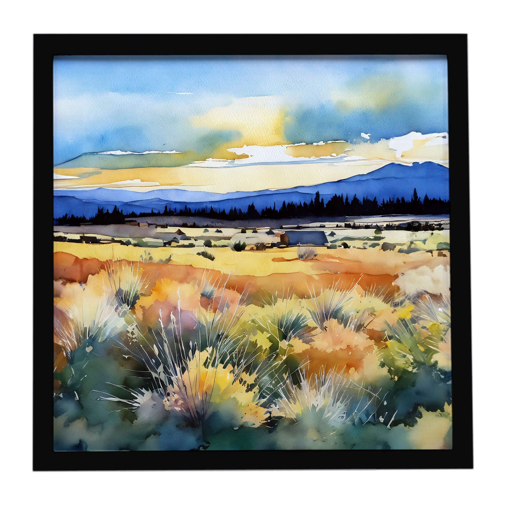 Nevada Sagebrush in Watercolor Framed Metal Print Bathroom, Kitchen, Office, Home Decor Wall Art Ready to Hang, Square, 8X8