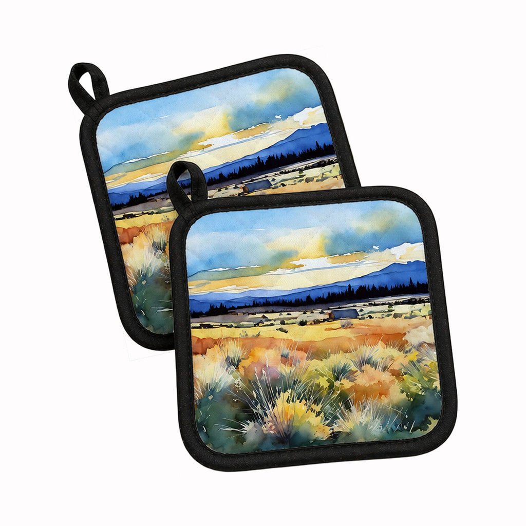 Nevada Sagebrush in Watercolor Pot Holder Set of 2 Heat Resistant Quilted Hot Pads 7.5 x 7.5 Inch, Insulated Kitchen Trivets for Cooking & Baking