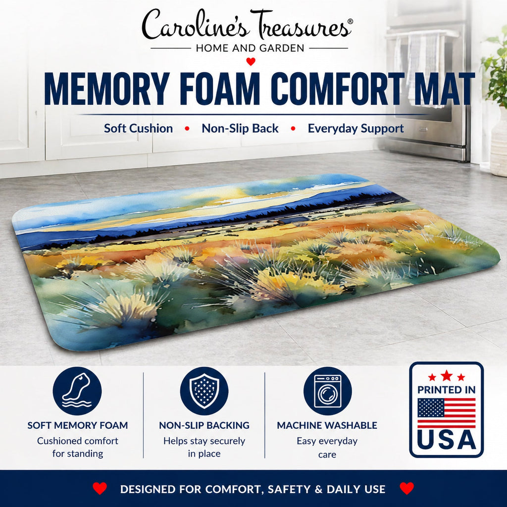 Nevada Sagebrush in Watercolor Memory Foam Kitchen Mat Machine Washable Anti-Fatigue Cushion Comfort Bath or Kitchen Rug
