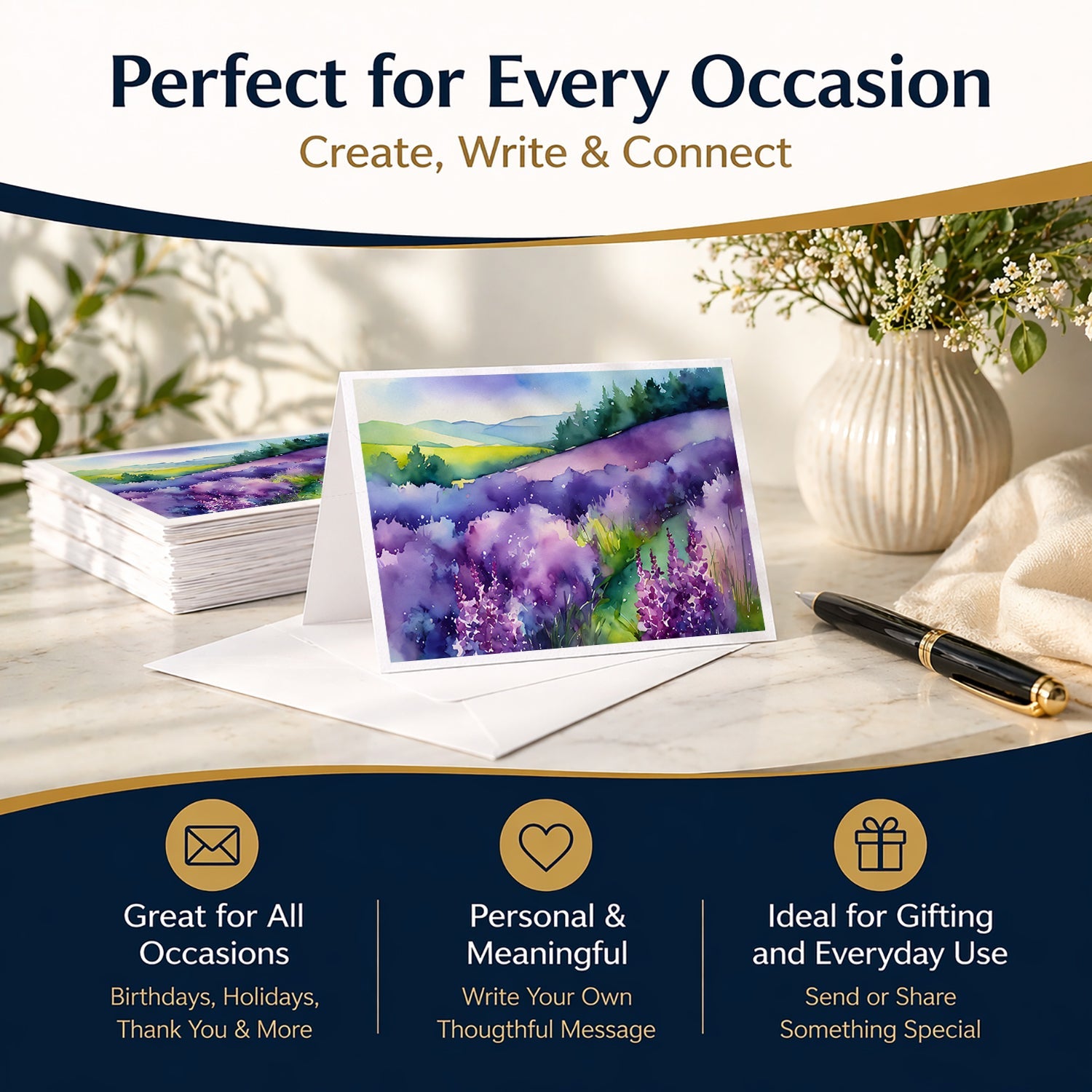 New Hampshire Purple Lilac in Watercolor Greeting Cards Pack of 8 Blank Cards with Envelopes Whimsical A7 Size 5x7