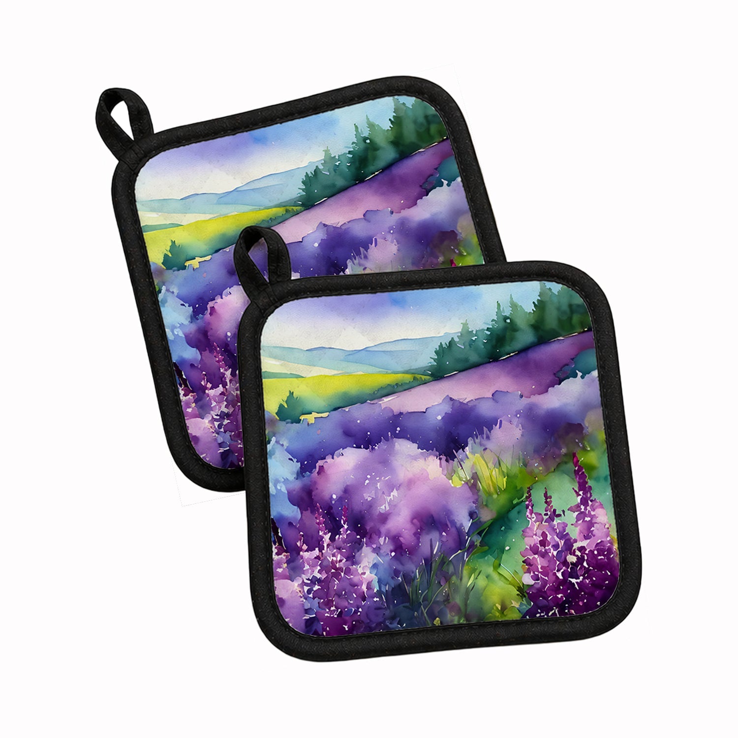 New Hampshire Purple Lilac in Watercolor Pot Holder Set of 2 Heat Resistant Quilted Hot Pads 7.5 x 7.5 Inch, Insulated Kitchen Trivets for Cooking & Baking