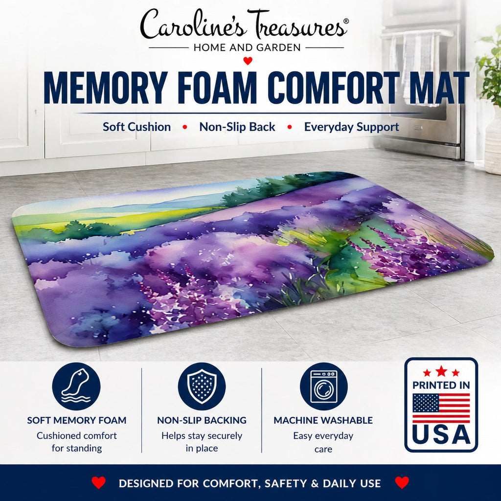 New Hampshire Purple Lilac in Watercolor Memory Foam Kitchen Mat Machine Washable Anti-Fatigue Cushion Comfort Bath or Kitchen Rug