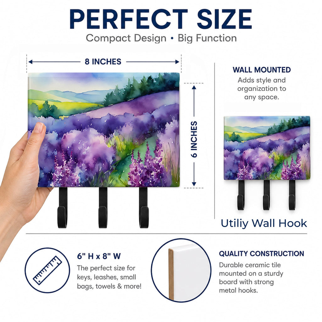 New Hampshire Purple Lilac in Watercolor Leash or Key Holder Wall Hooks, Coat Rack Wall Mount, for Hanging Keys, Towels, Aprons, Leashes