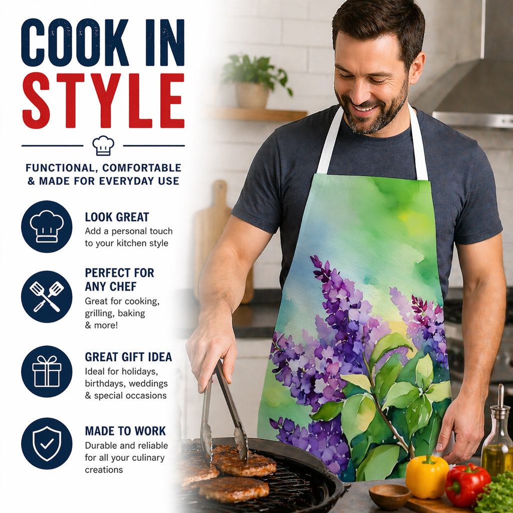 New Hampshire Purple Lilac in Watercolor Apron Cooking Kitchen Server Baking Crafts Gardening for Adult Women Men, Unisex, Large, Multicolor