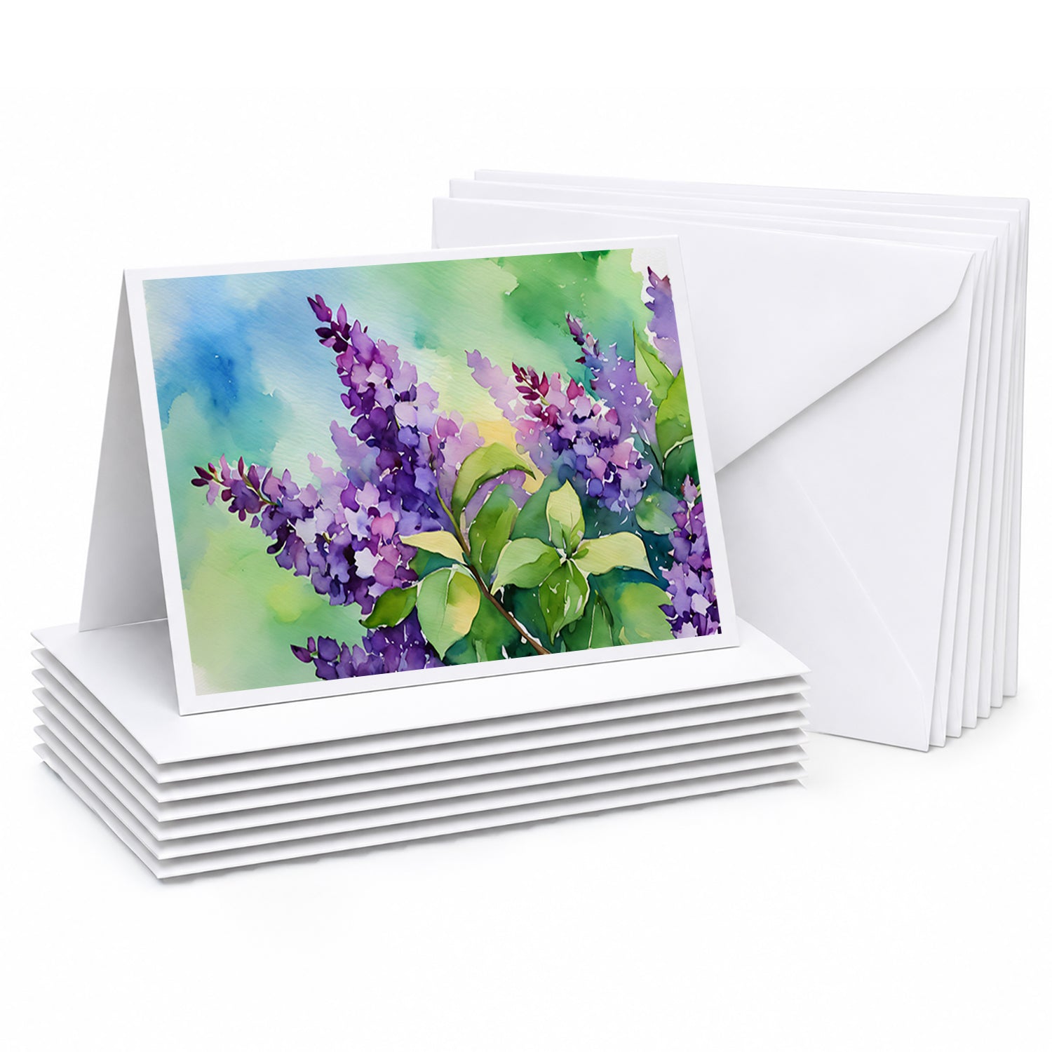 New Hampshire Purple Lilac in Watercolor Greeting Cards Pack of 8 Blank Cards with Envelopes Whimsical A7 Size 5x7