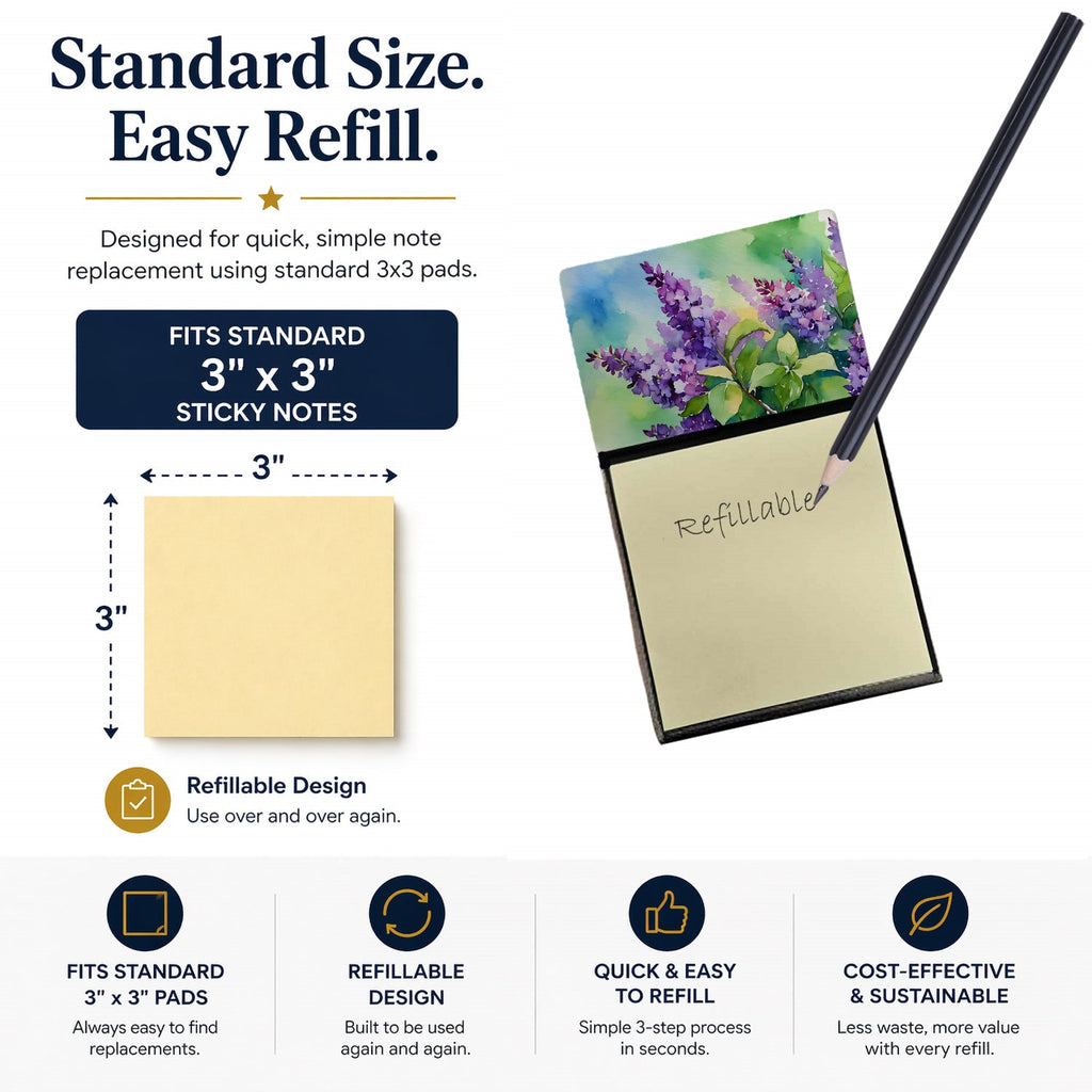 New Hampshire Purple Lilac in Watercolor Watercolor Sticky Note Holder Refillable Dispenser Desk Accessory 3x3 Pad Gift