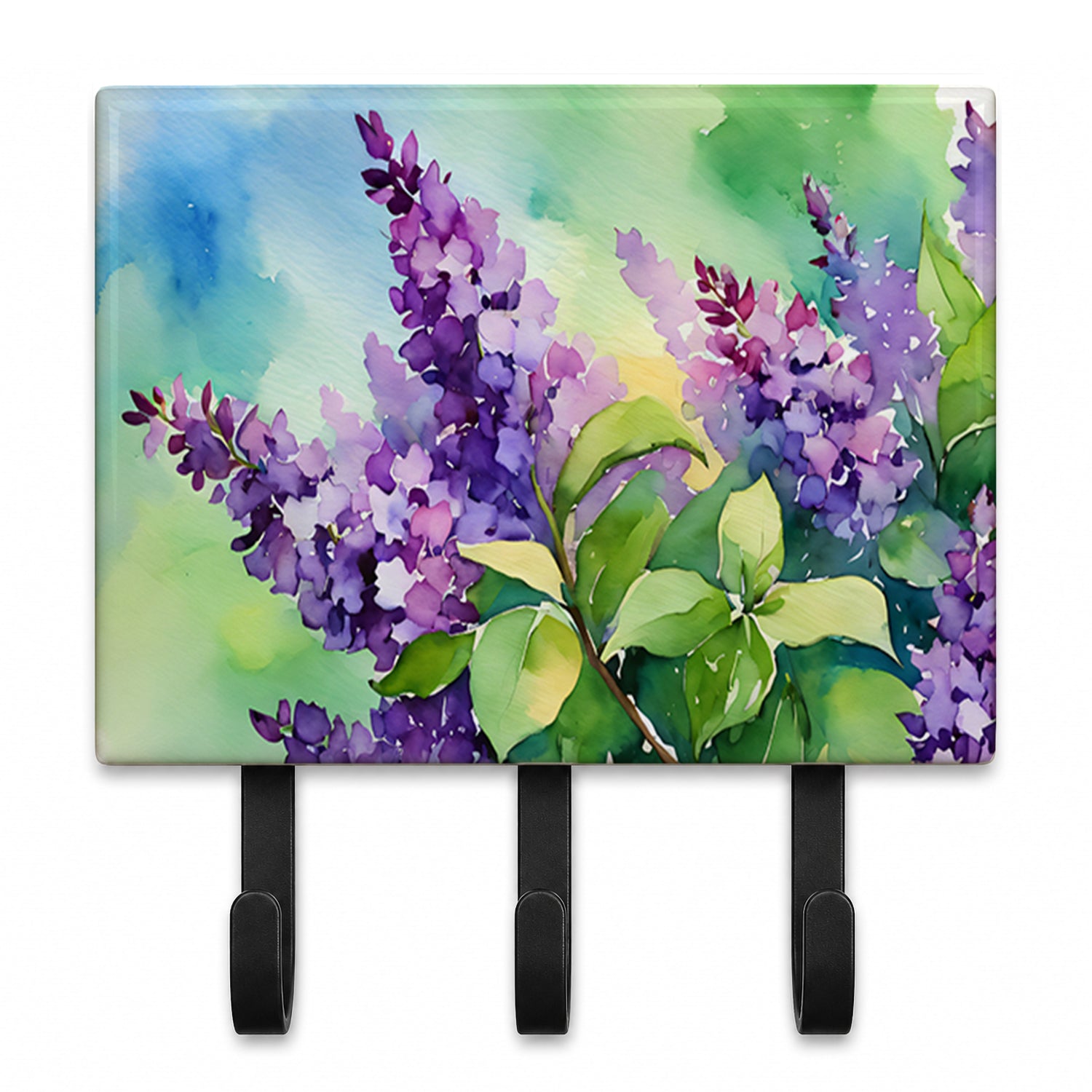 New Hampshire Purple Lilac in Watercolor Leash or Key Holder Wall Hooks, Coat Rack Wall Mount, for Hanging Keys, Towels, Aprons, Leashes